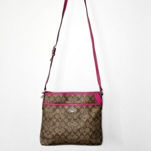 Coach Signature Brown and Pink Crossbody Bag